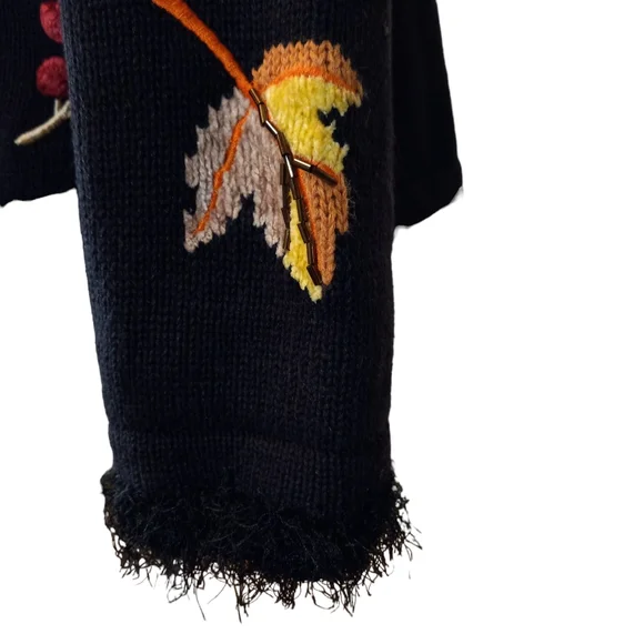 Vintage Fall Autumn Embroidered Beaded Embellished Black Cardigan - Picture 7 of 12